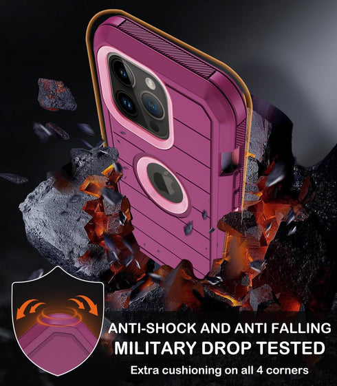 Shop iPhone 13 Pro Case (6.1") - Burgundy, Heavy Duty Shockproof, Military Grade, with Belt Clip, Kickstand & Screen