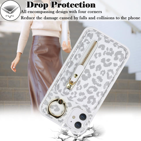 iPhone 12 Pro Case with Card Holder, Wallet for Women MagSafe Compatible Detachable 2-in-1 for Men, White Leopard