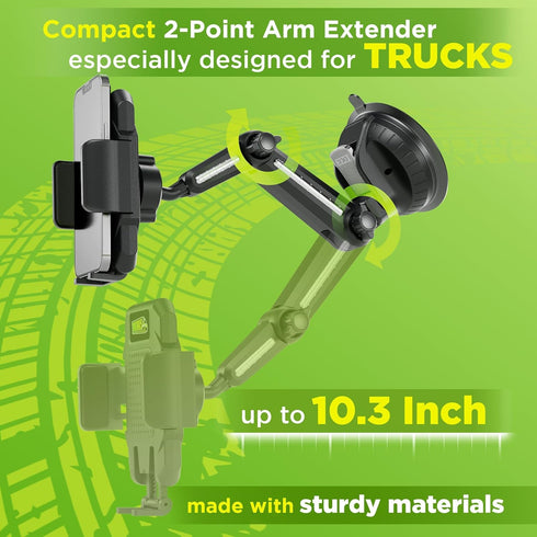 Heavy Duty Truck Phone Holder Mount for Dashboard Windshield, 10.3 Inch Arm, Compatible with iPhone & Samsung