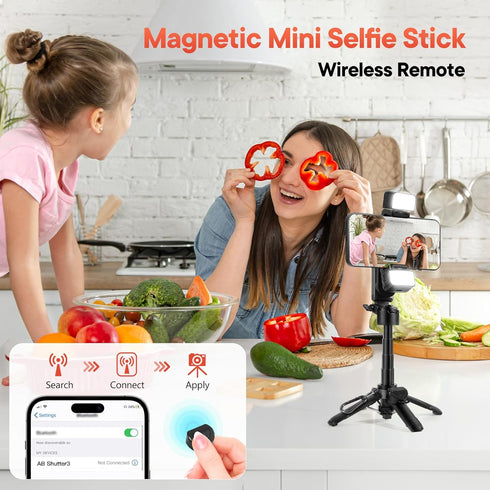 Heliora 4-in-1 2 Phone Tripod, Magnetic Mini Selfie Stick,Pocket Size Selfie Stick with Wireless Detachable Remote