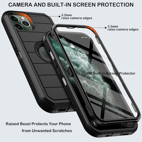 for iPhone 11 Pro Max Case with Belt Clip Holster,Built-in Screen Protector,Heavy Duty Shockproof Drop Protection Military Grade Durable Phone Cover for Apple iPhone 11 Pro Max 6.5" (Black)