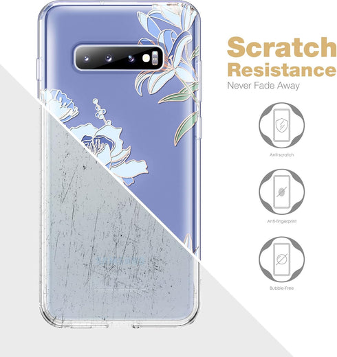 SURITCH Upgraded Samsung Galaxy S10 Case, Built-in Anti-Scratch Screen Protector, 360° Full Protection, Blue Lily