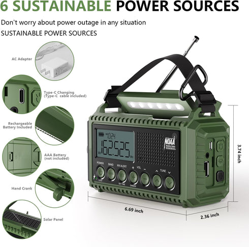 Emergency Radio Weather Radio 12000mAh, AUTO NOAA Solar Hand Crank Radio, AM/FM/SW/NOAA Portable Radio