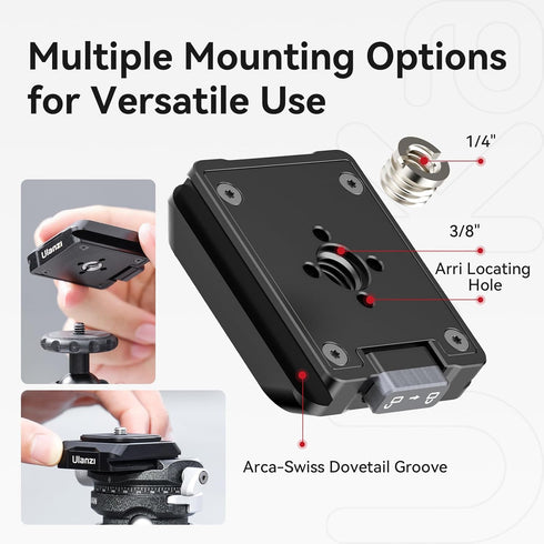 ULANZI UKA01 1/4''-3/8" 38mm 20kg Camera Quick Release Plate, Tripod Mount Adapter Camera Quick Release Kit w Screw