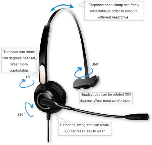 M214C 2.5mm Headset with Microphone & Volume Mute Controls, Compatible with Polycom321, CiscoSPA303, UnidenDECT, AT&T