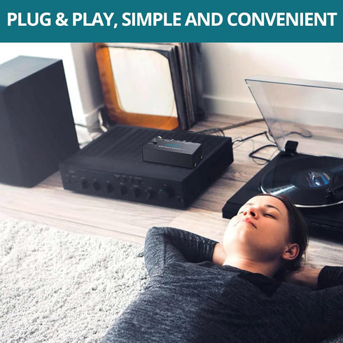6.35MM MM 12V Phono Turntable Preamp, Mini Preamplifier with RCA Input & Headphone and RCA Output, Low Noise Operation