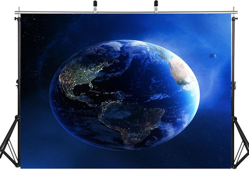 LidyMini 10x8ft Fabric Earth from Space Backdrop Planet Globe Night Light Background Science Themed Party Decorations