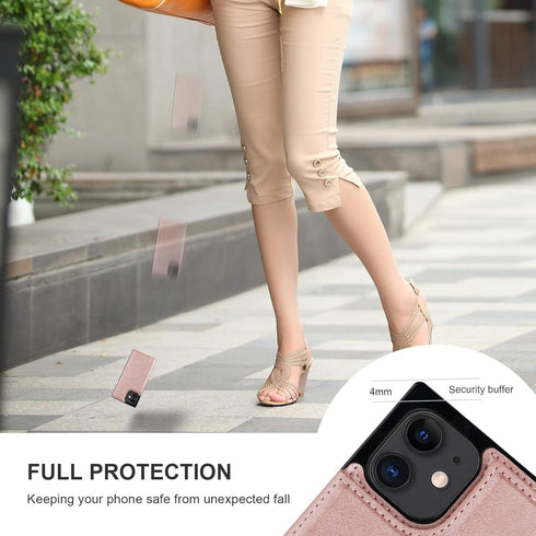 Bocasal Crossbody Wallet Case for iPhone 12 Mini, PU Leather Credit Card Holder with Detachable Strap, 5.4 inch (Rose