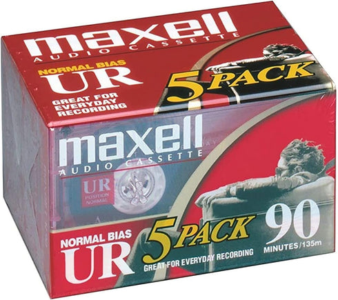 Maxell UR 90 Normal Bias Blank Audio Recording Cassette Tape, Low Noise, 90