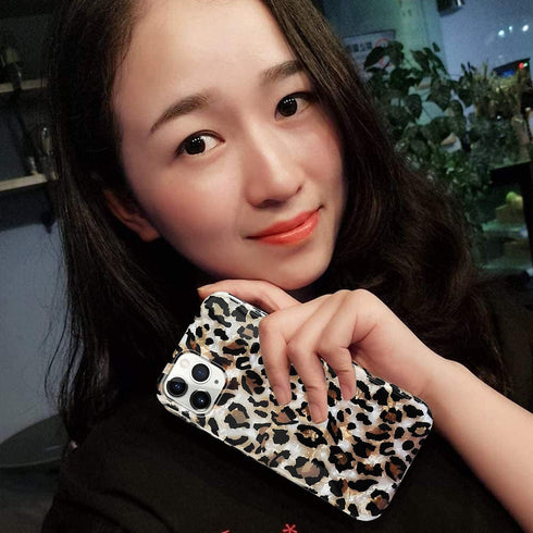 J.west Sparkly Animal Leopard Print Case for iPhone 13 Pro 6.1 inch - Vintage Cheetah Glitter TPU Slim Protective Cover