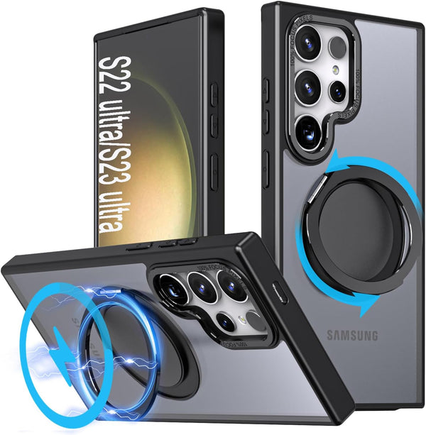 Magnetic Ring Case for Samsung Galaxy S22 Ultra/S23 Ultra, Shockproof Protection with 360° Rotatable Ring Stand