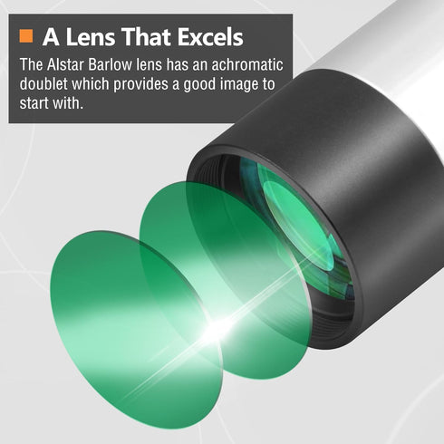Alstar 1.25" 2X Barlow Lens, MultiCoated Metal with M42x0.75 Thread Camera Interface for Telescopes