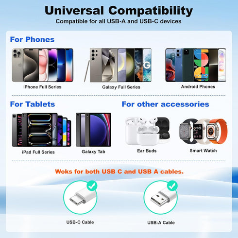 USB C Wall Charger 40W, Excgood 4-Port USB Charging Block, Flat Foldable Wall Plug PD+QC Power Adapter for iPhone 16 15