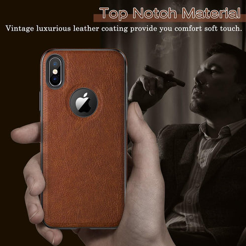 LOHASIC Slim Thin Premium Leather Case for iPhone Xs, Anti-Slip Grip Protective Cover for iPhone X XS - Brown