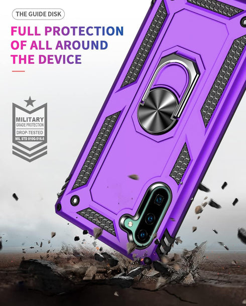 for Samsung Galaxy Note 10 Case, Military-Grade Metal Ring Holder Kickstand, Shockproof Cover for Note10, Purple