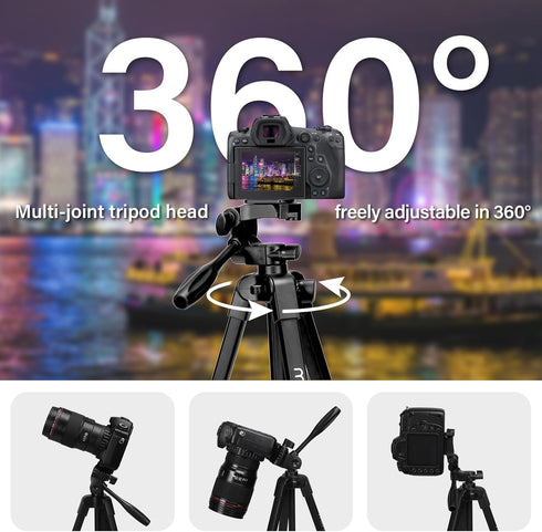 MOSISO 58 inch Lightweight Camera Phone Tripod Stand with Tablet Phone Mount for Vlogging and Shooting