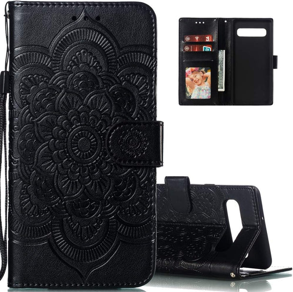 LEECOCO Mandala Embossing Case for Galaxy S10e, Luxury PU Leather Flip Wallet with Magnetic Stand, Card Slot Folio