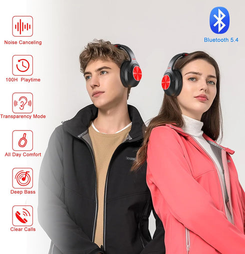 Hybrid Active Noise Cancelling Headphones - 2024 Upgraded Wireless Over Ear Bluetooth, 100H Playtime, Hi-Res Audio
