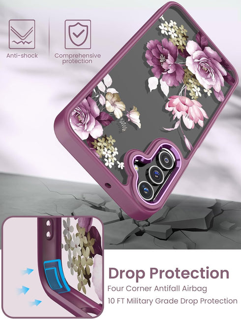 Samsung A15 5G Case with Tempered Glass Screen Protector, Purple Slim Soft TPU & Hard PC Military Grade Protective