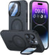 iPhone 14 Pro Case, Black Military Grade Shockproof, 6.1" with Metal Camera Stand & 9H Lens Protector, MagSafe