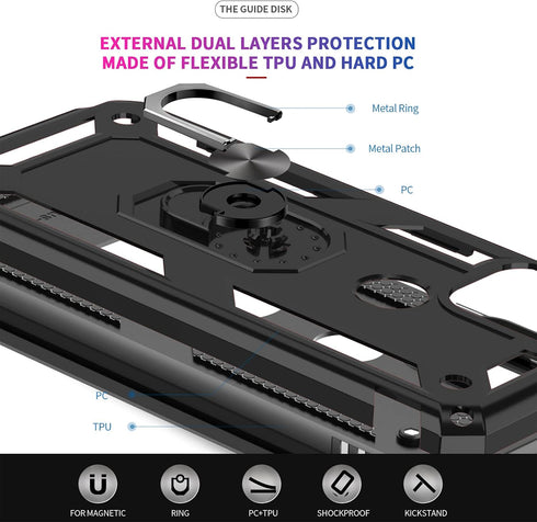 LeYi Military-Grade Moto G Stylus 5G Phone Case 2021 with Magnetic Ring Kickstand & 2 Tempered Glass Protectors - Black