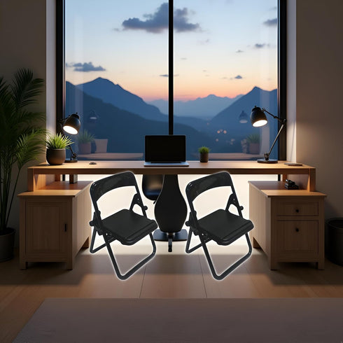 Jowxsx 2 Pcs Black Folding Chair Phone Stand,Folding Chair Phone Holder,Mini Folding Chair Cell Phone Stand