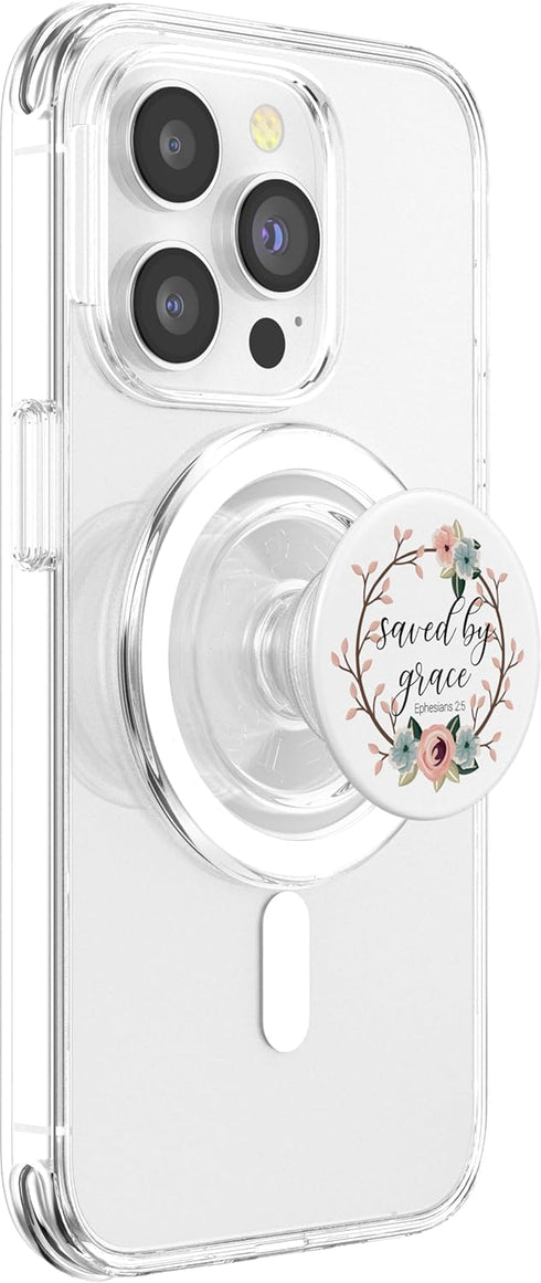 Saved By Grace Ephesians 2:5 Pink Blue Floral PopSockets PopGrip for MagSafe