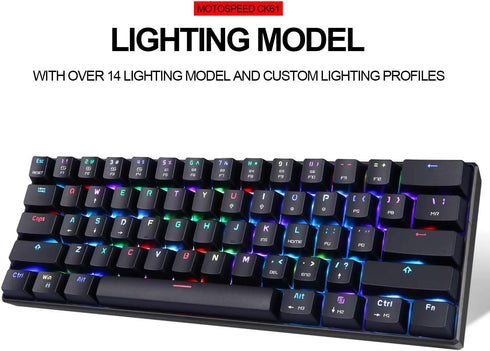 MOTOSPEED 60% Mechanical Keyboard - 61 Keys RGB LED Backlit Type-C USB Wired Office/Gaming Keyboard