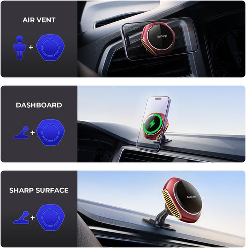 for MagSafe Car Mount Charger - 15W Fast Charging Magnetic Wireless Charger for iPhone 15 Pro Max Plus, Red