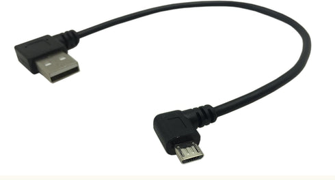 CERRXIAN 9Inch Micro USB Cable Combo - Left Angle Micro USB to USB 2.0 Type A Right Angle Male Data Sync Cable (Black,
