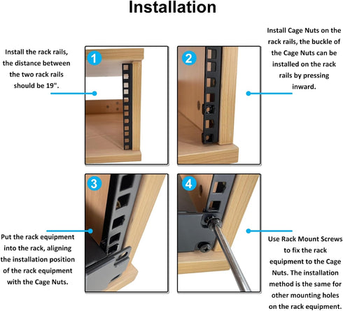 fmuser 8U M6 Set Rack Rails with Rack Mount Screws and Cage Nuts for DIY Server and Network Switch Racks