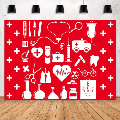 FHZON 7x5ft Doctor and Nurse Supplies Backdrop Red and White Cross Photography Background