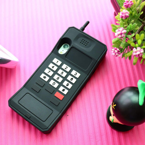 Cute Retro Classic Cellular Phone Shaped Case for iPhone XR - Soft Silicone 3D Cartoon Cover for Kids Girls