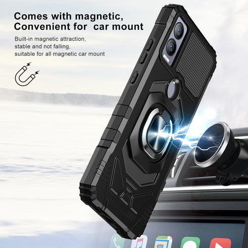 TJS Cricket Magic 5G Case, AT&T Propel 5G Case with Tempered Glass Screen Protector, Heavy Duty Drop Protection (Black)