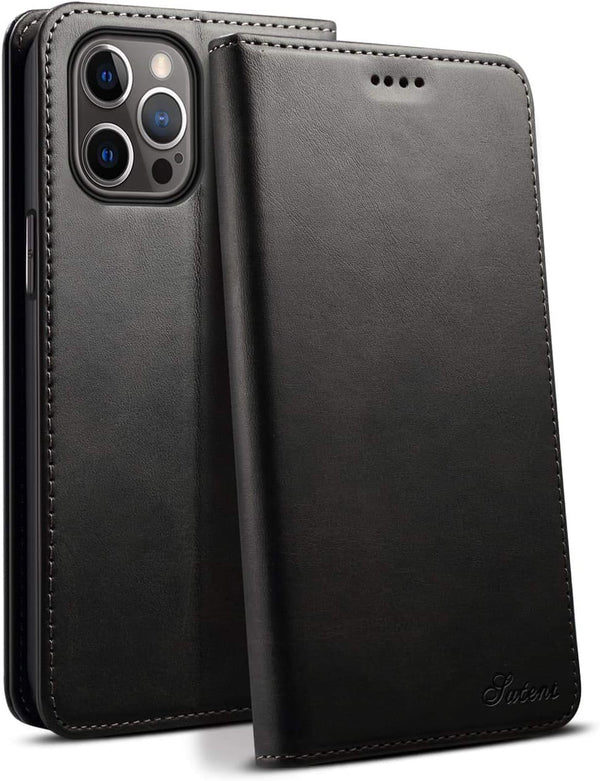 SINIANL iPhone 12 Case, Wallet Case with Card Holder, Leather Book Folding Folio Case, 6.1 inch (Black)