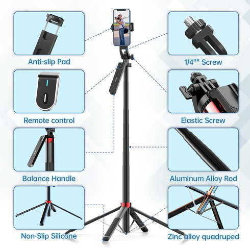 ULANZI MA09 71'' 360 Phone Tripod, Selfie Stick Cell Phone Tripod Stand with Wireless Remote Control for Rotation