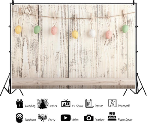 Baocicco 5x3ft Happy Easter Backdrops for Photography, Colorful Easter Eggs on Rustic Wood Board