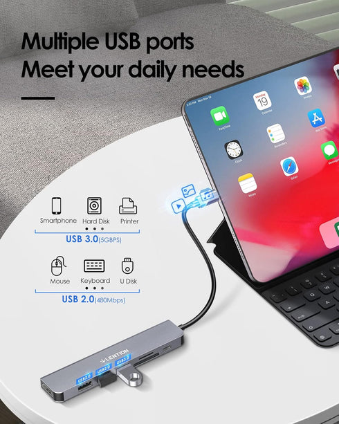 LENTION USB C Hub with 100W Charging, 4K HDMI, Dual Card Reader, USB 3.0 & 2.0 for MacBook Pro/Air, Space Gray