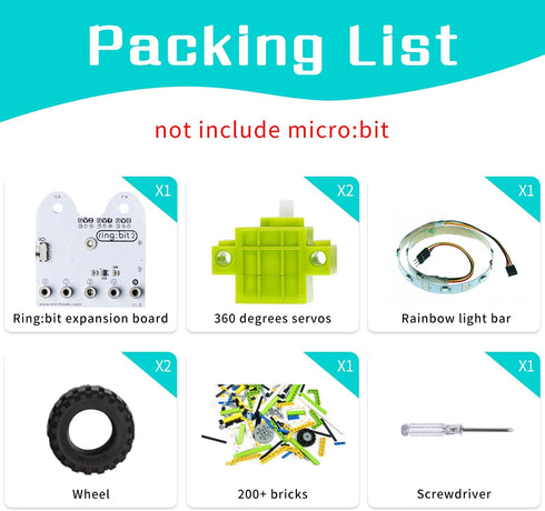 6-in-1 Programmable 200+ ELECFREAKS microbit Ring:bit Starter Kit, Makecode Coding Learning Kit with Building