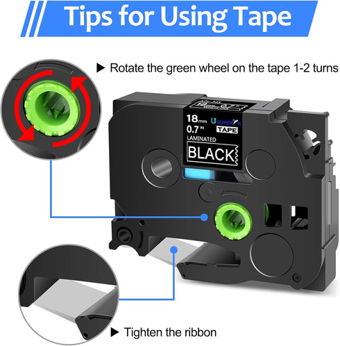 SuperInk 2 Pack Compatible for Brother P-Touch Label Maker Tape, TZ345, White on Black, 18mm