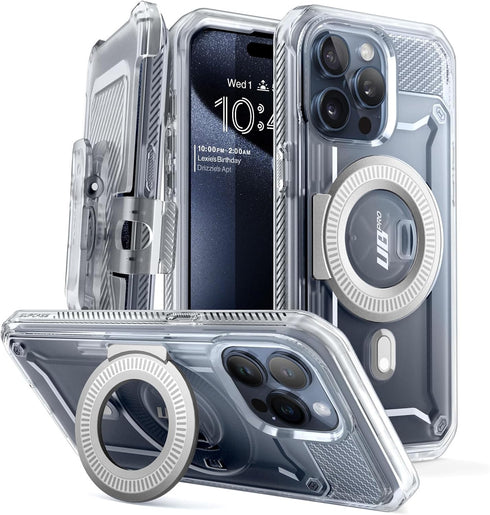 SUPCASE Unicorn Beetle Pro Mag for iPhone 15 Pro Case with Stand, Clear, Military-Grade, Built-in Screen Protector &