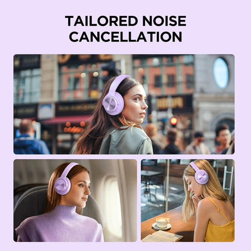 Wireless Over Ear Noise Cancelling Headphones with 130H Playtime, Hi-Res Sound, Custom EQ, Deep Bass Comfort Fit
