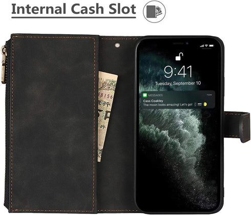 iCoverCase for iPhone 11 Pro Wallet Case with Card Holder and Wrist Strap, PU Leather Kickstand Card Slots Zipper