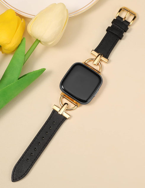 Wearlizer Leather Band Compatible with Fitbit Versa 2 Bands for Women, Dressy Slim Leather Strap Wristband with D-Shape Metal Buckle for Fitbit Versa/Versa 2/Versa Lite/Versa SE Smart Watch