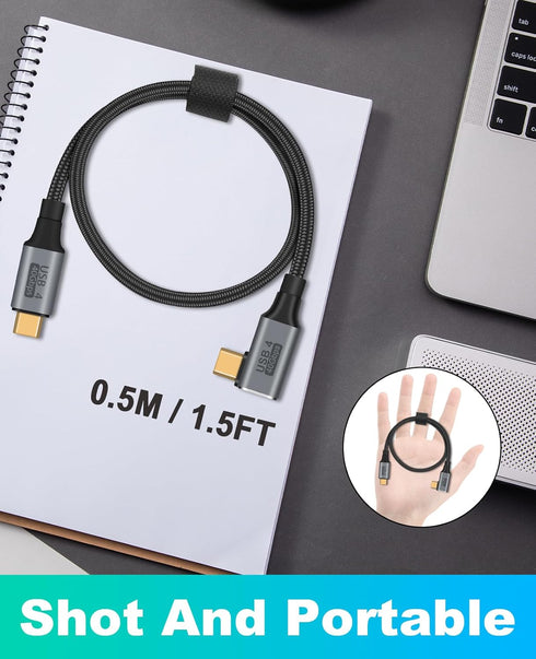 Poyiccot USB C Right Angle Cable 100W, 40Gbps Short USB 4 Cable for Thunderbolt 4, 1.5 Feet for MacBook Pro