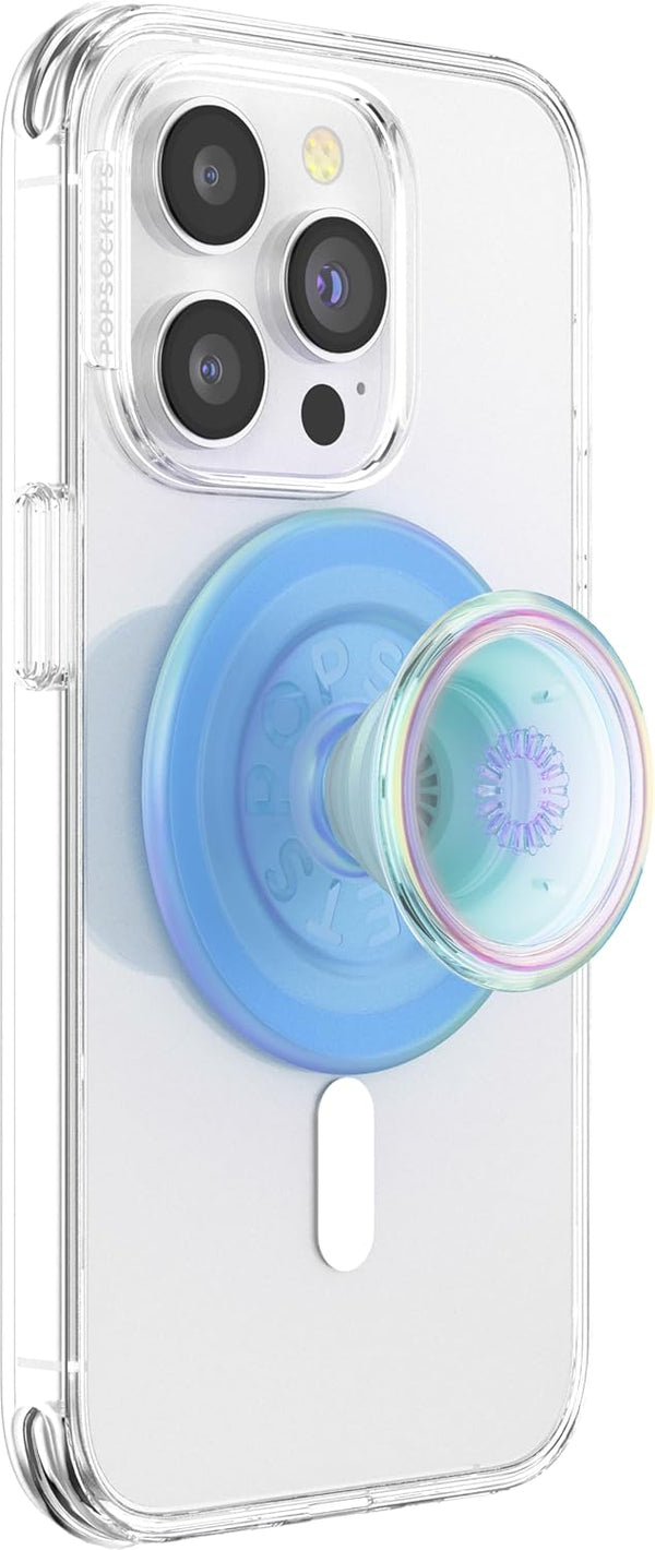PopSockets Phone Grip - Blue Opalescent Translucent, Compatible with MagSafe, Adapter Ring Included, Wireless Charging