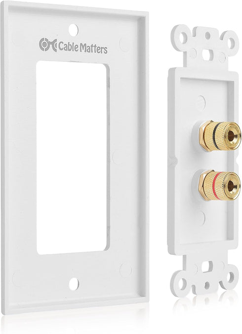 Cable Matters 2-Pack Gold Plated Speaker Wall Plate, Banana Plug Wall Plate for 1 Speaker, White