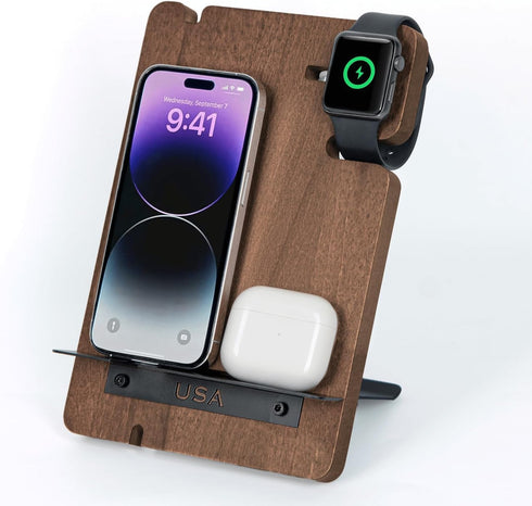 J JACKCUBE DESIGN Wood Charging Docking Station, Multi Device Nightstand Organizer Holder for Smartphone Cellphone