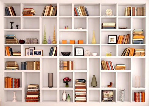BELECO 7x5ft Fabric White Bookshelf Backdrop Library Modern Office Bookcase Backdrop Home Office
