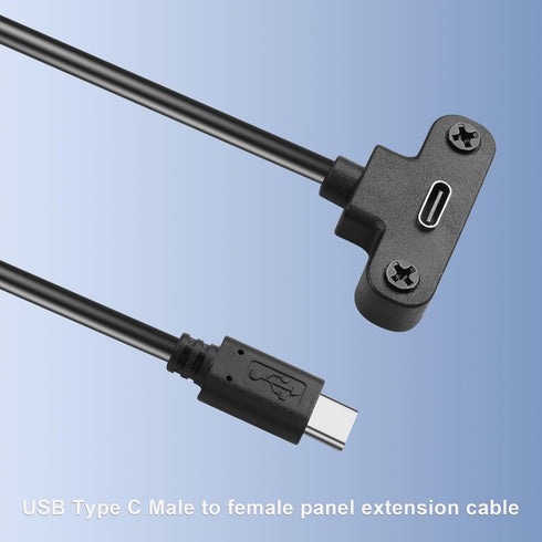 USB 2.0 Type C Panel Mount Adapter Cable, 90 Degree Angle USB C Male to Female Extension, 1ft/30cm